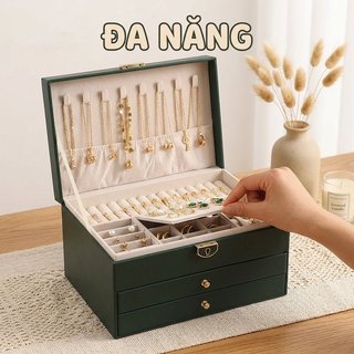 Hộp đựng đồ trang sức 3 tầng bằng da PU Hộp đựng ngăn kéo Ngăn ẩn Có thể khóa Lưu trữ du lịch