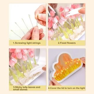 Tulip Đèn Ngủ Gương Acrylic DIY Trang Trí Phòng Ngủ LED Ấm Phát Sáng Dễ Thương Quà Tặng Bàn