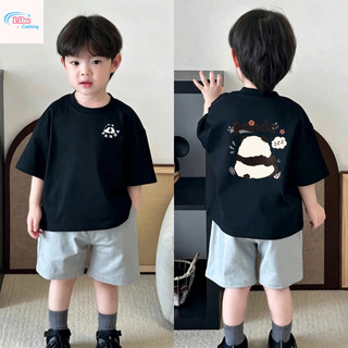 (Từ 1-12 tuổi) Áo thun ngắn tay trẻ em in hình gấu trúc đen trắng dễ thương, chất liệu thoáng khí.
