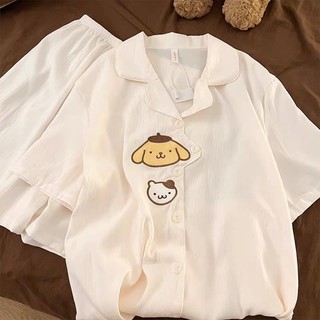 Pudding Bộ Đồ Ngủ Chó Thêu Tay Ngắn Cotton Mây, Phù Hợp Mặc Nhà