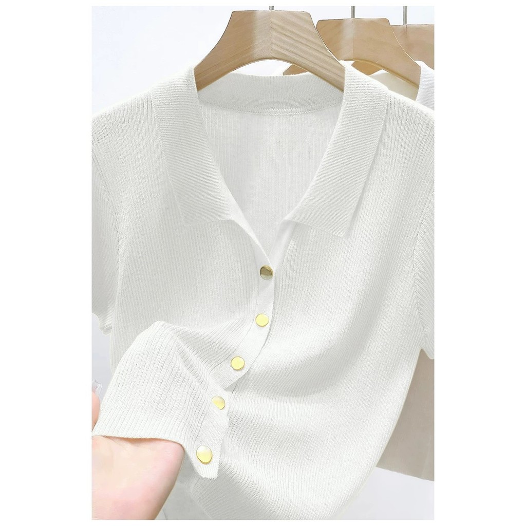 SUXI Áo polo nữ màu sắc đơn giản, mềm mại, cổ polo, ngắn tay, phù hợp mùa hè 260428