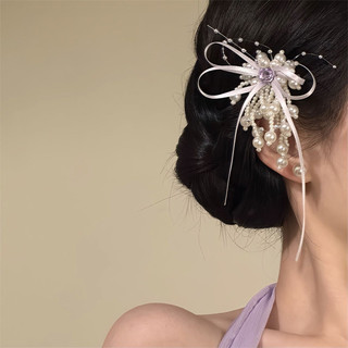 1 Chiếc Mới Phong Cách Trung Hoa Siêu Cổ Tích Nhẹ Nhàng Nữ Phong Cách Hồng Nơ Tóc Ngọc Trai Tua Rua Bên Kẹp