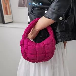 E-WOITD Thời Trang Mini Puffer Tote Túi Quilted Vòng Tròn Ví Điện Thoại Màu Tím Thanh Lịch Mềm Nylon Đệm Chìa Khóa Túi Xu Hướng Đơn Giản Túi Xách E-WOITD