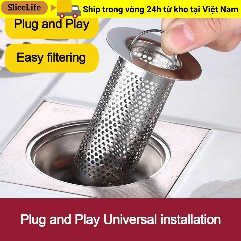 Dụng cụ lọc bồn rửa SLICELLIFE, Lưới lọc thoát nước sàn bằng thép không gỉ chống tắc, Dụng cụ xả rác đa chức năng có tay cầm Vỏ niêm phong chống thấm nước Dụng cụ vệ sinh phòng tắm nhà bếp