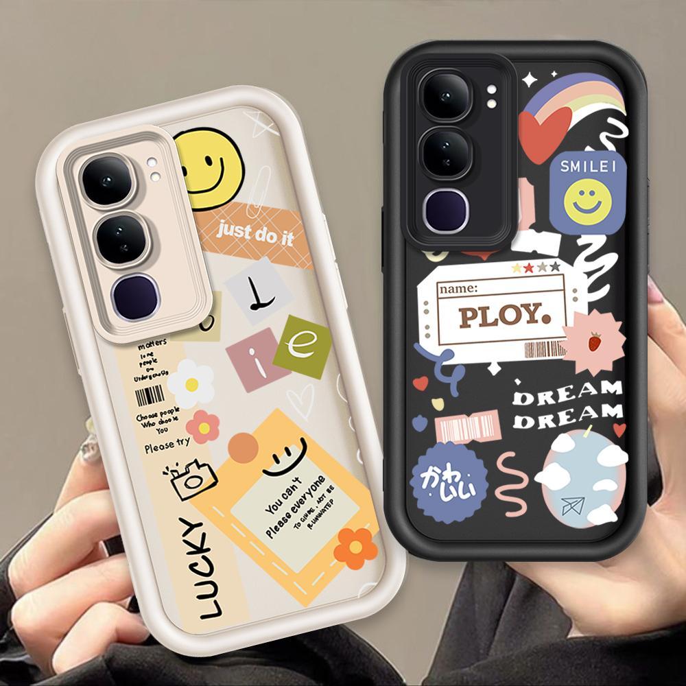 Ốp Lưng Cho VIVO Y19S Pro Y29 4G Hoạt Hình Silicon Mềm Vỏ Điện Thoại TPU Nhãn Nụ Cười Hoa Thiên Thần Mắt Mặt Sau Chống Sốc