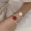 AqToCna Phong Cách Hàn Quốc Hoa Hồng Đỏ Giả Ngọc Trai Vòng Tay Nữ Ánh Sáng Sang Trọng Hoa Bướm Có Thể Điều Chỉnh Vòng Tay Trang Sức Cưới AqToCna