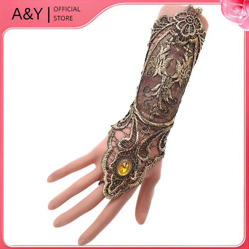 A & Y Gothic Steampunk Ren Cuff Găng Tay Không Ngón, Ấm Cánh Tay, Vòng Tay Vàng