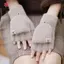 MJnmc Thu Đông Găng Tay Ấm Áp Flip Cover Ngón Găng Tay Mềm Mại Cô Gái Hoạt Hình Dễ Thương Nửa Ngón Dệt Kim Nhung Học Sinh Găng Tay Mới