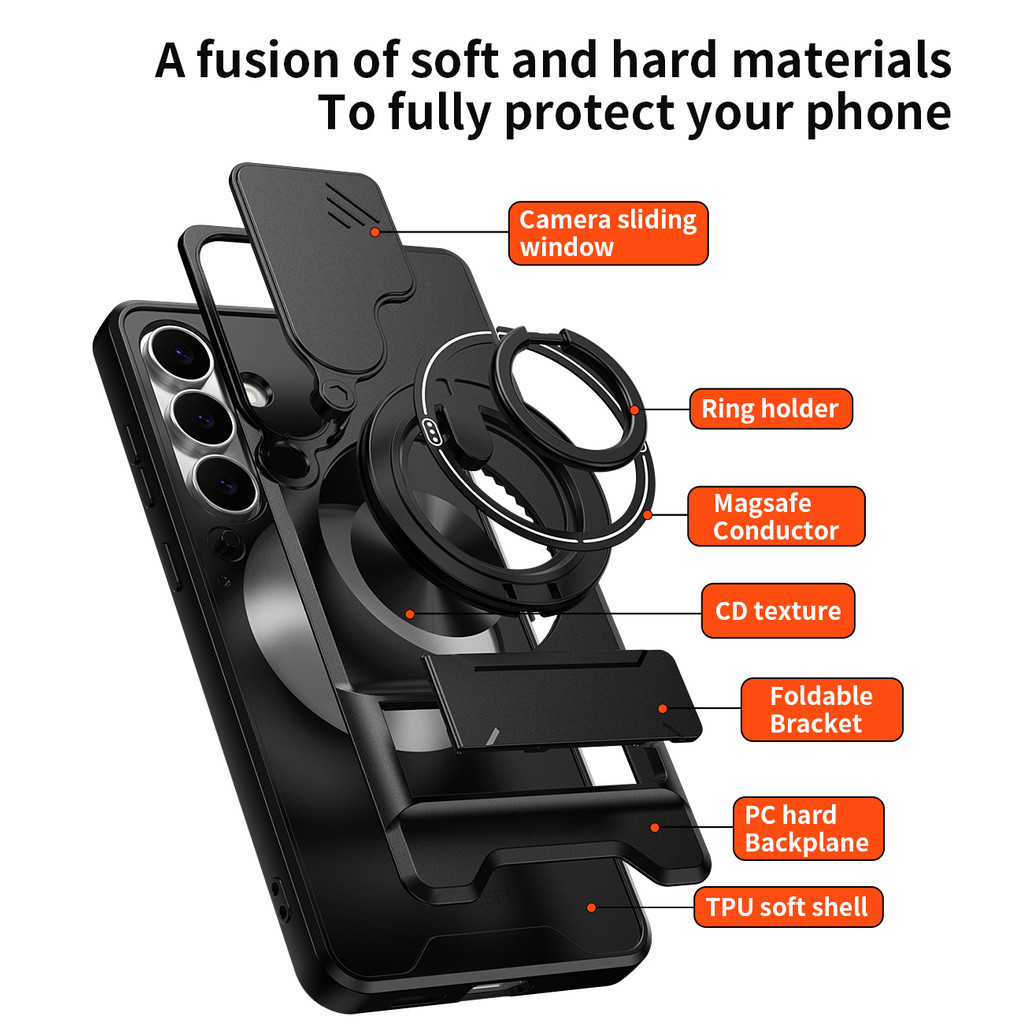 Ốp Điện Thoại Đa Năng Sang Trọng Thích Hợp Cho Samsung Galaxy S25 Ultra S26 Plus S24 FE Dây 360°Giá đỡ vòng có vỏ máy ảnh Vỏ bảo vệ chống sốc gắn trên ô tô từ tính