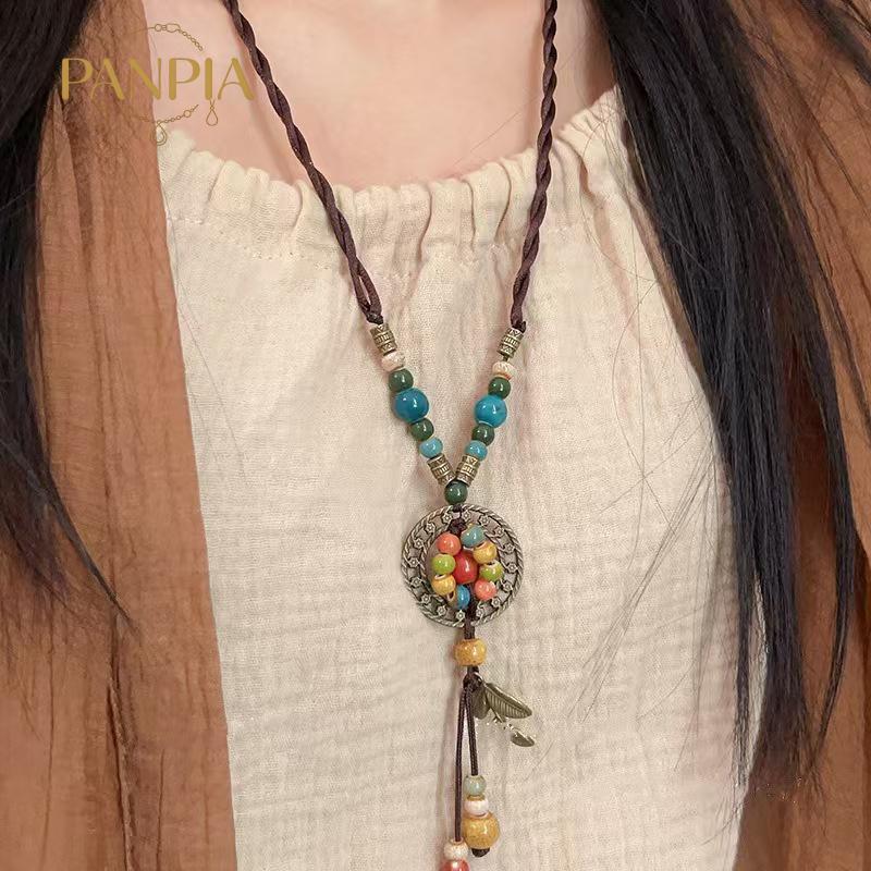 PNPIA- Vintage Bohemian Phong Cách Gốm Đính Hạt Dệt Nelace Cho Nữ Cô Gái Phong Cách Dân Tộc Dài Nelace Phụ Kiện Trang Sức Quà Tặng