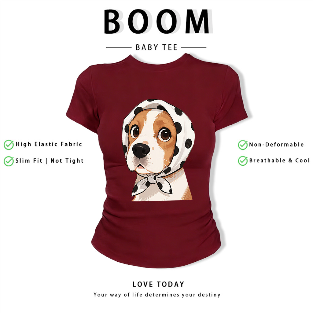BOOM Áo Baby Tee Nữ Cotton Ôm Body-Áo Thun Ngắn Tay Y2K In Hình PhongCách Mùa Hè, Cổ Tròn Hàng Đầucách hàn quốc phongV91