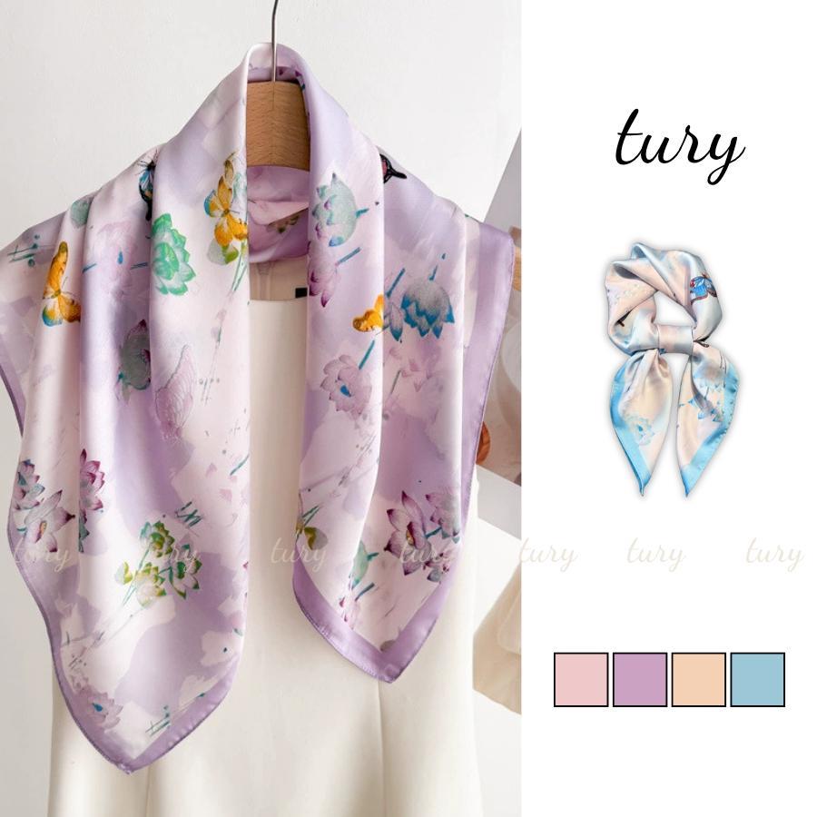 Khăn Lụa Unisex Nam Nữ 70 - Tury - Khăn Lụa Họa Tiết Hoa Và Bướm Mùa Hè - KL082