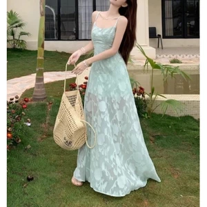 Dây Đeo In Váy Cho Nữ Không Tay Chữ A Midi Váy Thanh Lịch Ngày Lễ Bãi Biển Thời Trang Quần Áo Nữ
