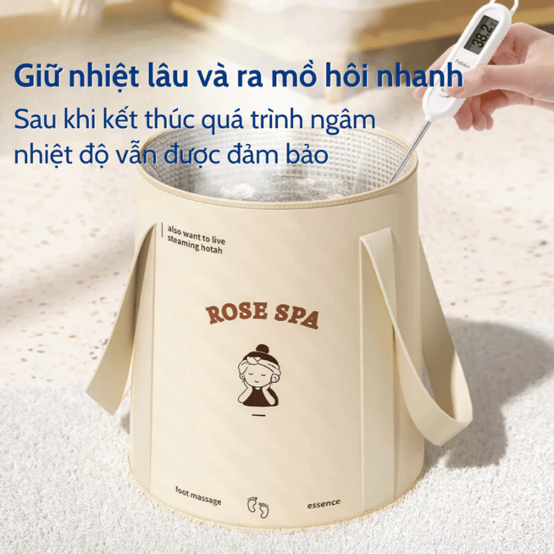 Túi Ngâm Chân Giữ Nhiệt HomeMate 20L Gấp Gọn Có Nắp, Xô Ngâm Chân Di Động Giữ Nhiệt Thư Giãn Massage