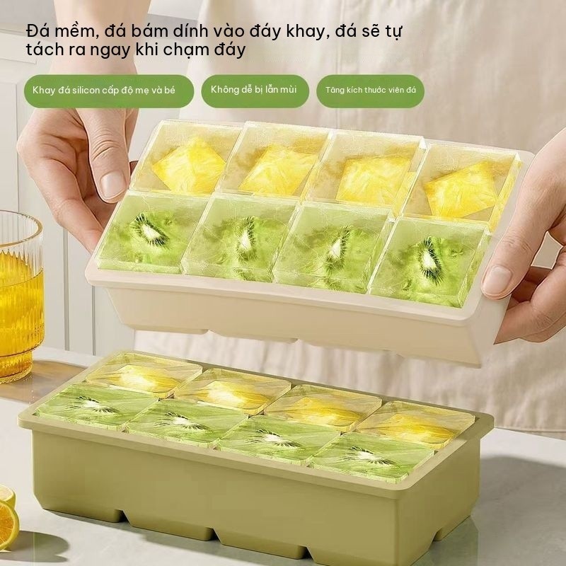 🔥 Khay Làm Đá Viên Silicon 8 Ô Cao Cấp Có Nắp Đậy Food Grade Dễ Bật Lấy Đá An Toàn Thực Phẩm Làm Thạch Kem Trái Cây Đông Đá Tủ Lạnh Nhà Bếp