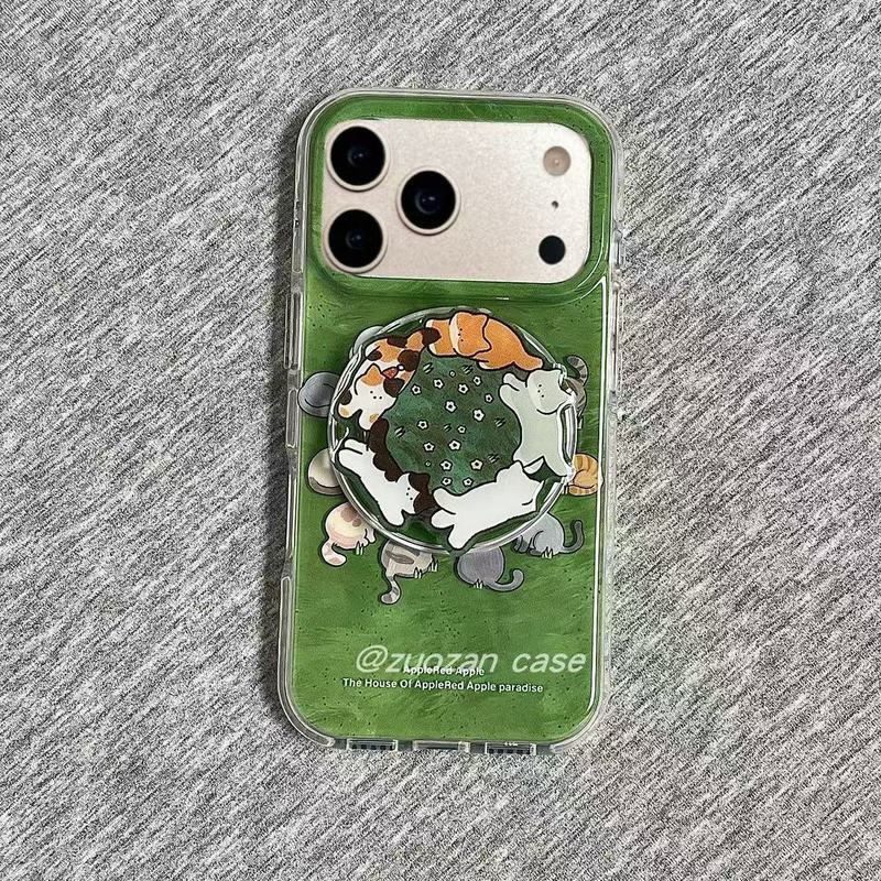 Ốp điện thoại hình mèo đáy xanh Giá đỡ từ tính Apple 17 15pro14 / 13iPhone16 Vỏ bảo vệ hợp thời trang 12 Vỏ bảo vệ phong cách mới