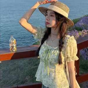 Áo sơ mi đẹp dáng rộng sang trọng kiểu Pháp hàng đầu mùa hè tươi ngắn tay ngọt ngào hoa ngắn-