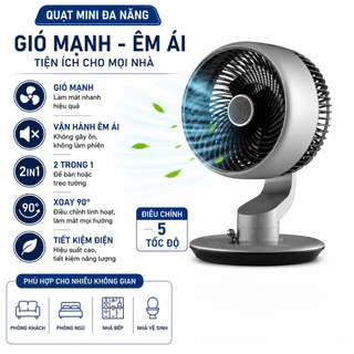 Quạt mini để bàn làm mát nhanh hoạt động êm ái điều chỉnh góc quay linh hoạt phù hợp phòng ngủ phòng khách