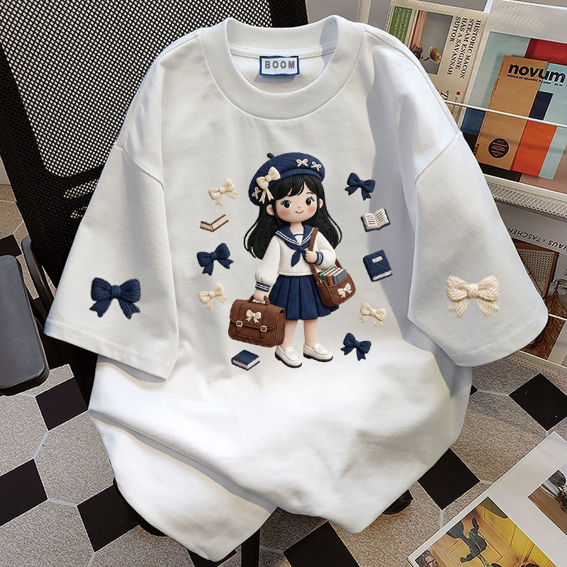 BOOM Áo thun nữ kiểu hàn quốc form rộng tay lỡ cổ tròn cotton Mát-Hè hot trend in cách dễ thương Áo phông form vừaV067