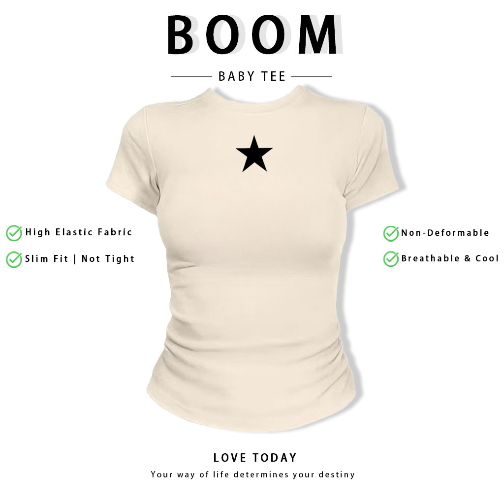 BOOM Áo Baby Tee Nữ Cotton Ôm Body-Áo Thun Ngắn Tay Y2K In Hình PhongCách Mùa Hè, Cổ Tròn Hàng Đầucách hàn quốc phongF89