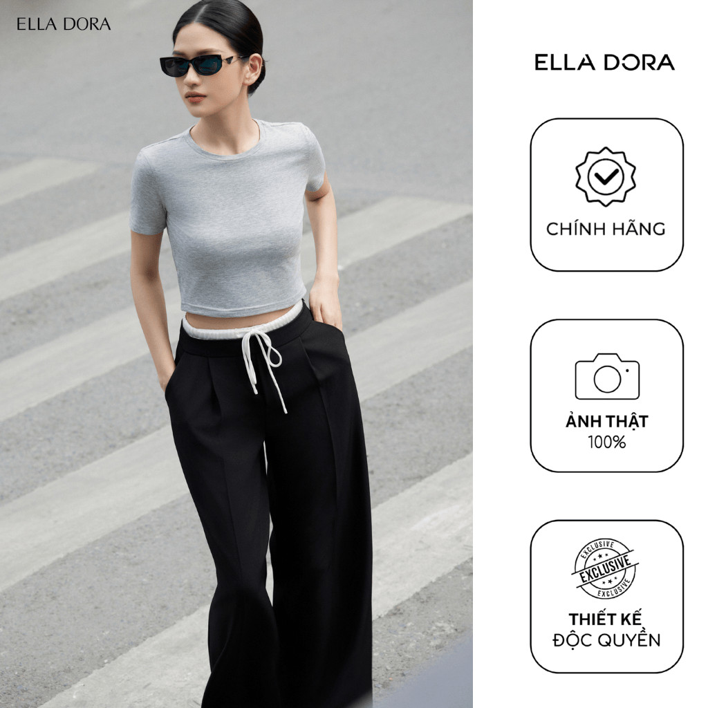 Quần ống rộng nữ ELLA DORA dáng dài form chuẩn thanh lịch dễ phối đồ công sở 2 màu Đen/Ghi [Q32]