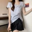 Áo thun nữjacquard mùa hè, thiết kế giảm béo, tay ngắn