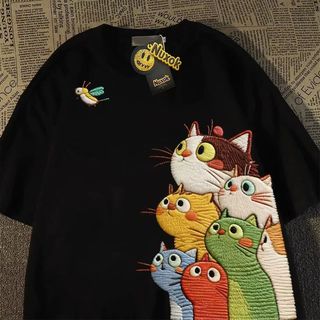 Mèo Dễ Thương Họa Hình - Áo Thun Tay Ngắn Thời Trang Trendy