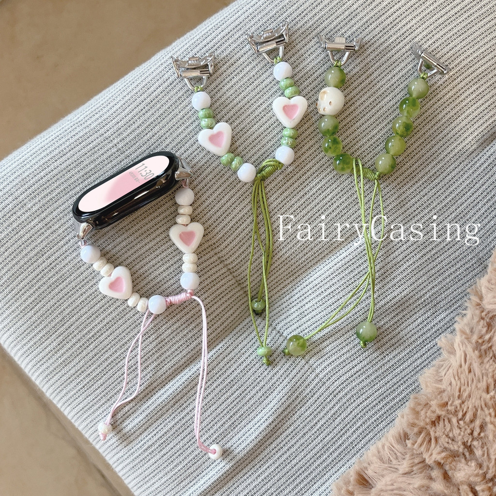 Dây chuyền hạt gốm dệt dễ thương Thích hợp cho Xiaomi Mi Band 10 8 7 6 5 4 3 cho Mi Band 9Pro 10Pro Dây đeo thủ công