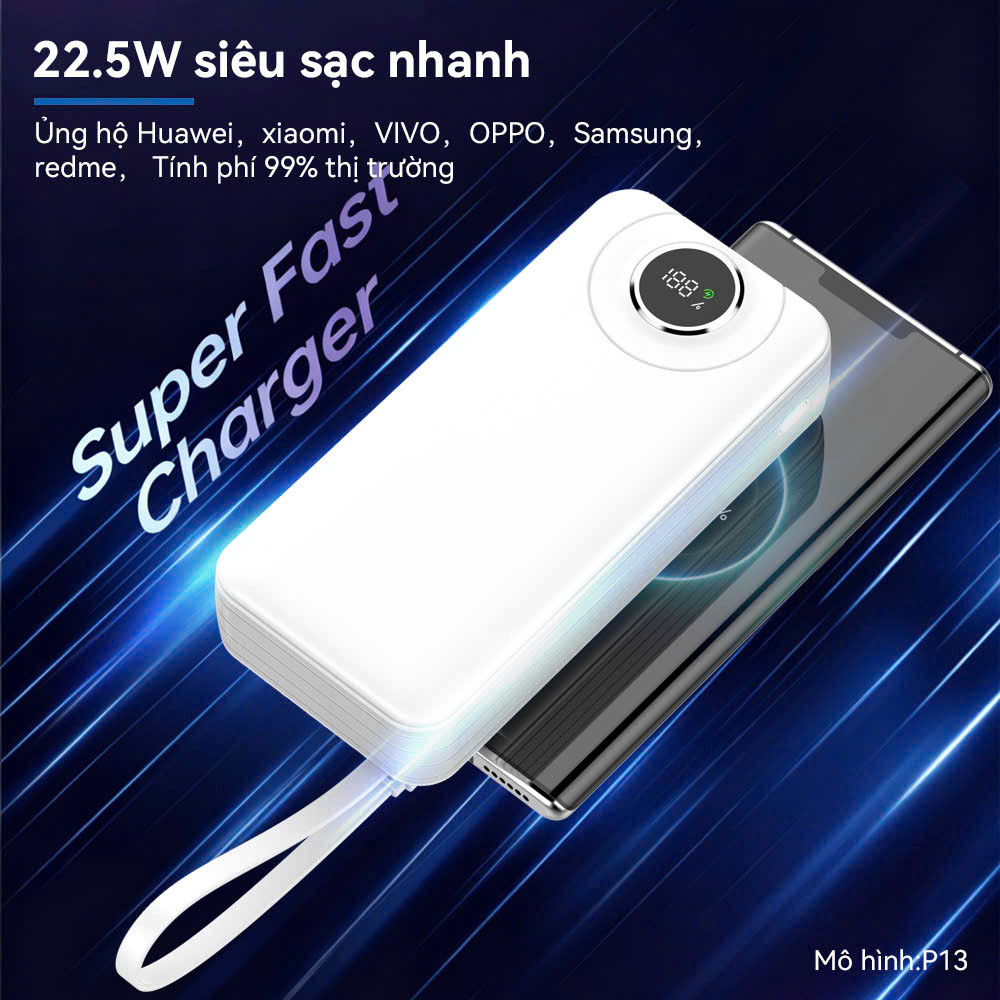 Sạc Dự Phòng 30000mAh Sạc Nhanh 22.5W Chứng Nhận 3C Tích Hợp Sẵn 4 Cáp Sạc & Màn Hình LED Hiển Thị Pin Tiện Lợi