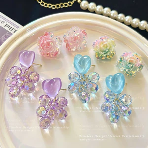 Bông tai hoa zircon tình yêu phong cách cao cấp, mới lạ, phù hợp thời trang hàng ngày