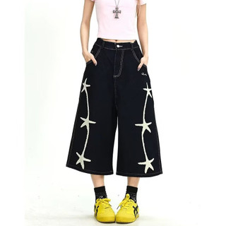 Quần short denim nam thương hiệu Mỹ, thiết kế thêu khăn ngôi sao, màu trung tính