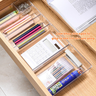 Khay Lưu Trữ Chia Ngăn Nhựa PET Trong Suốt, Hộp Đựng Đồ Văn Phòng, Mỹ Phẩm, Phụ Kiện Gọn Gàng