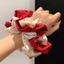 Chấm Bi Đỏ Scrunchy Buộc Tóc Hàn Quốc Lười Cao Cấp Đầu Bóng Tính Khí Tóc Đầu Dây Phụ Kiện Tóc