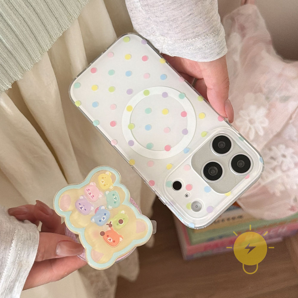 Phone Case For iPhone 17 Pro Max 16 15 14 13 with Griptok TPU Magnetic Colorful Bear Polka Dot Aesthetic Korean Cute
