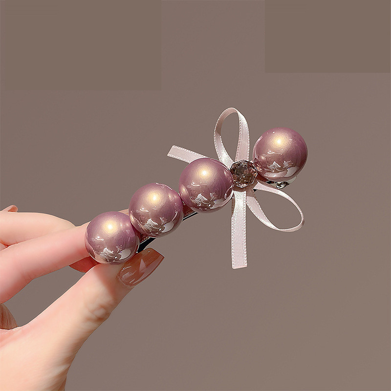 MAUROPOLI Hair Clip Phong Cách Nhật - Hàn, Hoạ Tiết Nơ và Ngọc Trai màu Hồng, Thích Hợp Mùa Xuân