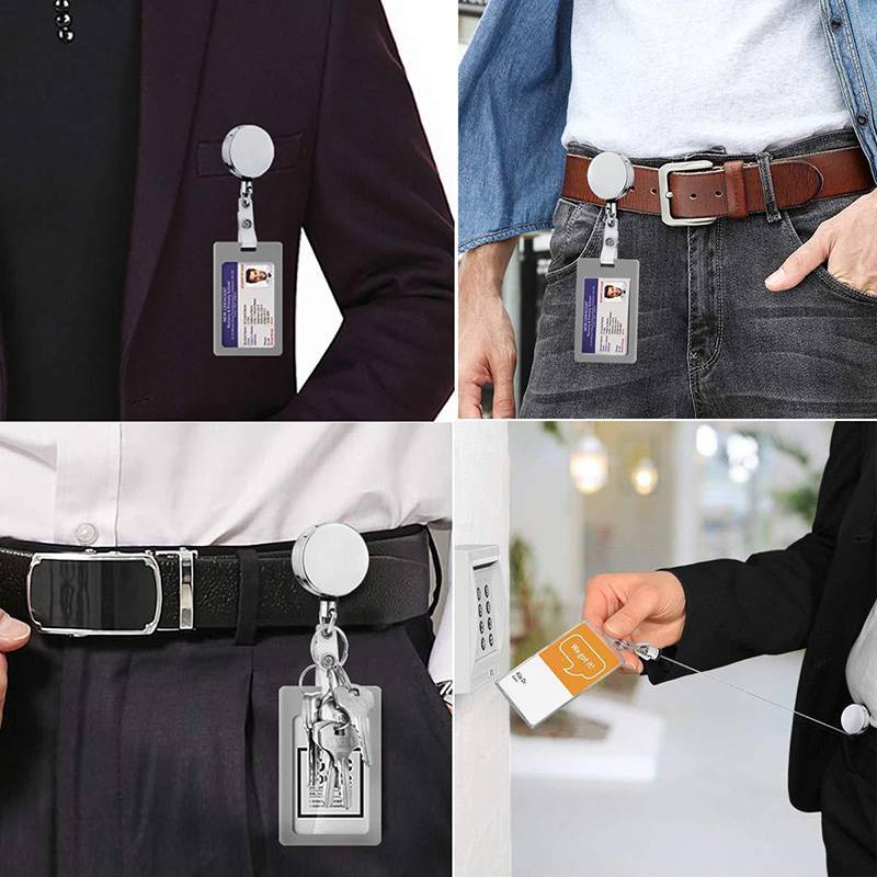 KUZHEN Dây Kim Loại Có Thể Thu Vào Móc Khóa Kéo Huy Hiệu Cuộn ID Dây Tên Thẻ Huy Hiệu Thẻ Dễ Kéo Dây Bule Vòng Chìa Khóa Đàn Hồi HOT