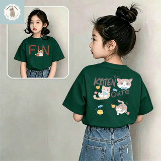 【Giao hàng trong vòng 24 giờ】Áo thun cổ tròn in hình mèo dễ thương, phù hợp cho trẻ em từ 1-12 tuổi.