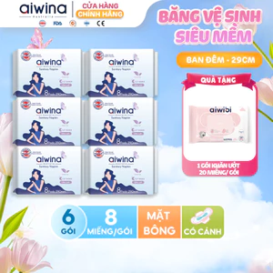 Combo 6 Băng vệ sinh Aiwina siêu mềm ban đêm 29cm gói 8 miếng