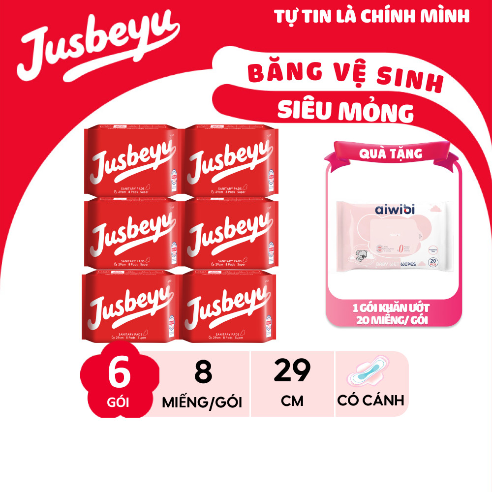 [Combo 6] Băng Vệ Sinh Jusbeyu Siêu Mềm Mỏng Ngày Và Đêm 290mm