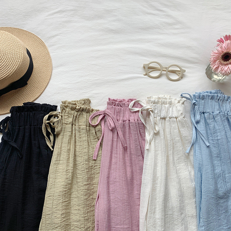 Quần short vải lanh Cotton màu kẹo cho bé gái mùa hè dáng rộng phong cách 90-150 Size 47GL