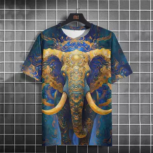 2026 Vintage Voi In Hình Áo Mùa Hè Nam Tay Ngắn Thường Ngày Thoáng Khí Tee Top