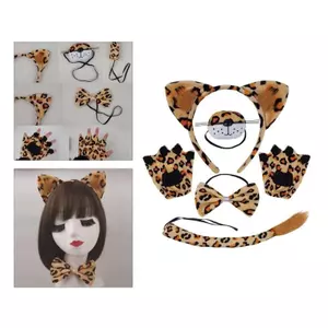 Flgo LeopardCustume Phụ Kiện Tai Băng Đô Nơ Mũi Đuôi Halloween Cosplay Đạo Cụ