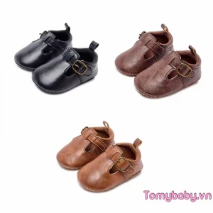 Giày Bé Gái Mary Jane Da PU Màu Trơn Đế Mềm Giày Tập Đi Đầu Tiên