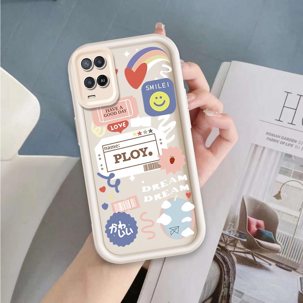 Ốp Lưng Cho OPPO A54 4G Hoạt Hình Silicon Mềm Đáng Yêu Ốp lưng TPU Nhãn Nụ Cười Hoa Thiên Thần Mắt Mặt Sau Chống Sốc