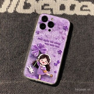 Ốp Điện Thoại Màu Tím Bốn Lá Clover Girl Hoạt Hình Thích Hợp Cho iPhone 11promax 12promax 11 12 13 14 Pro max 15promax 15 16 17 pro max xr xs 12pro 13pro Vỏ Linh Hoạt Chống Sốc