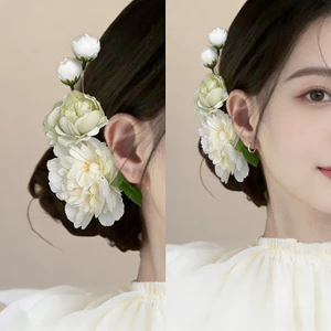 Kẹp Tóc Hoa Mẫu đơn Giả Màu Trắng/hồng, Phong Cách Cổ Trang, Phù Hợp Cho Cưới, Chụp ảnh