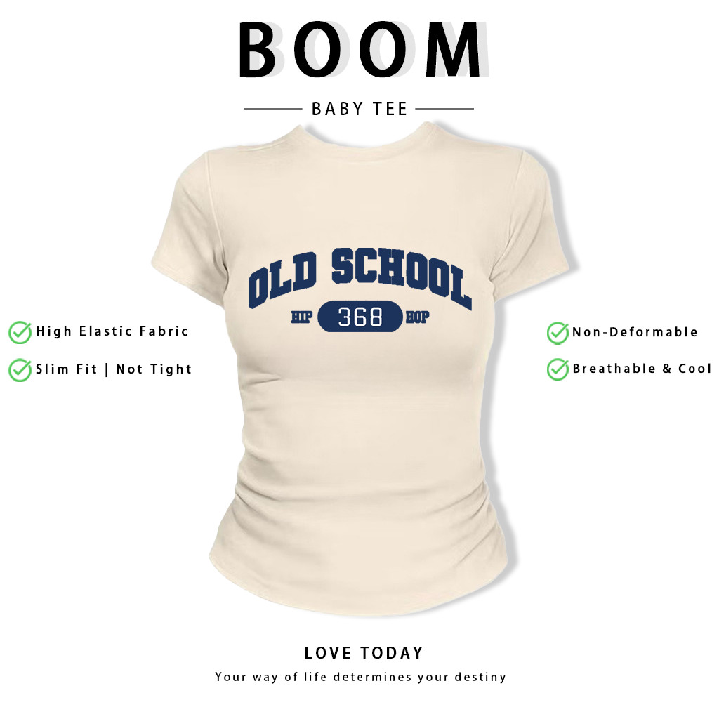 BOOM Áo Baby Tee Nữ Cotton Ôm Body-Áo Thun Ngắn Tay Y2K In Hình PhongCách Mùa Hè, Cổ Tròn Hàng Đầucách hàn quốc phongV24