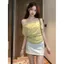 Thiết kế hai mảnh giả Hot Girl sọc quây mỏng hơn trông ngắn tay Slim-Fit Top