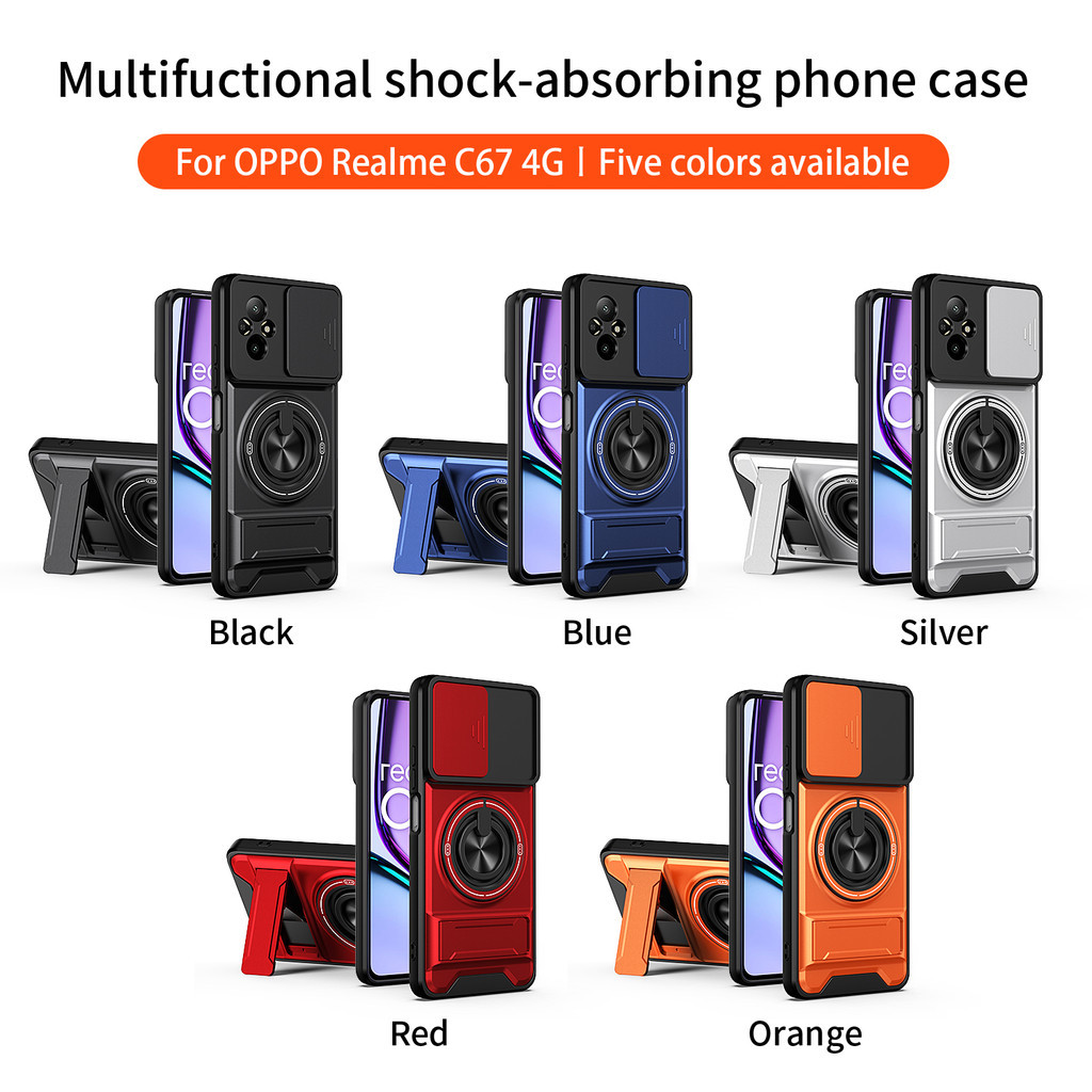 Ốp Điện Thoại Đa Năng Sang Trọng Thích Hợp Cho Realme C67 C71 C83 C85 4G 5G Dây 360°Giá đỡ vòng có vỏ máy ảnh Vỏ bảo vệ toàn diện chống sốc