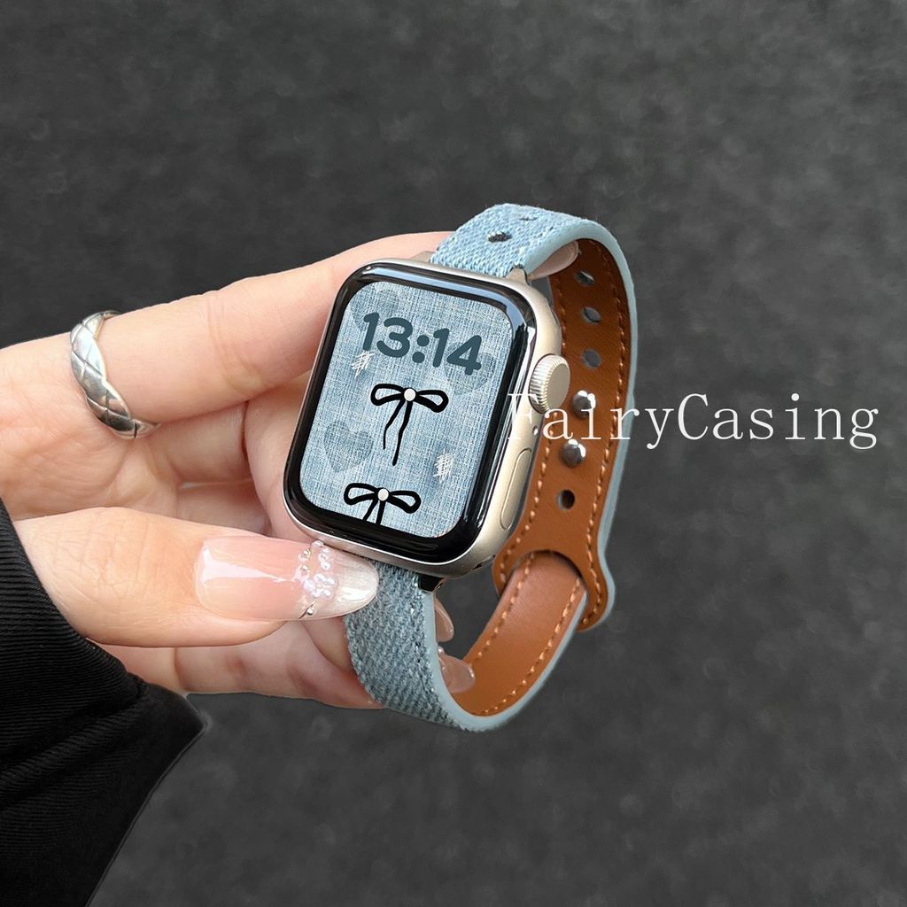 Dây da Denim cho Apple Watch Ultra 3-2 41 40 49mm 38 42mm 44mm 45mm Vòng đeo tay iwatch S11 10 46mm 9 7 Se 3 4 6